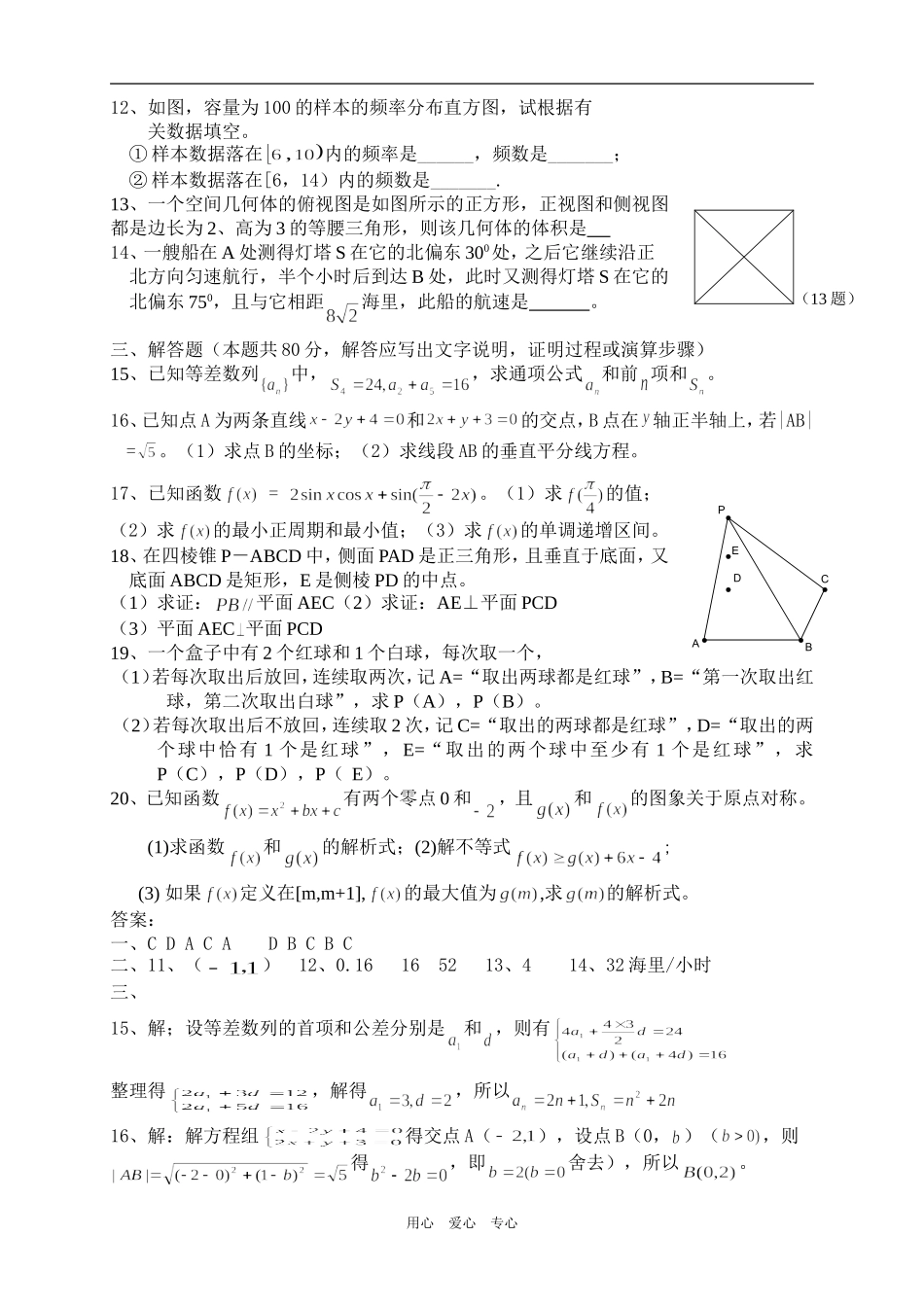 高二数学学业水平测试模拟题14_第2页
