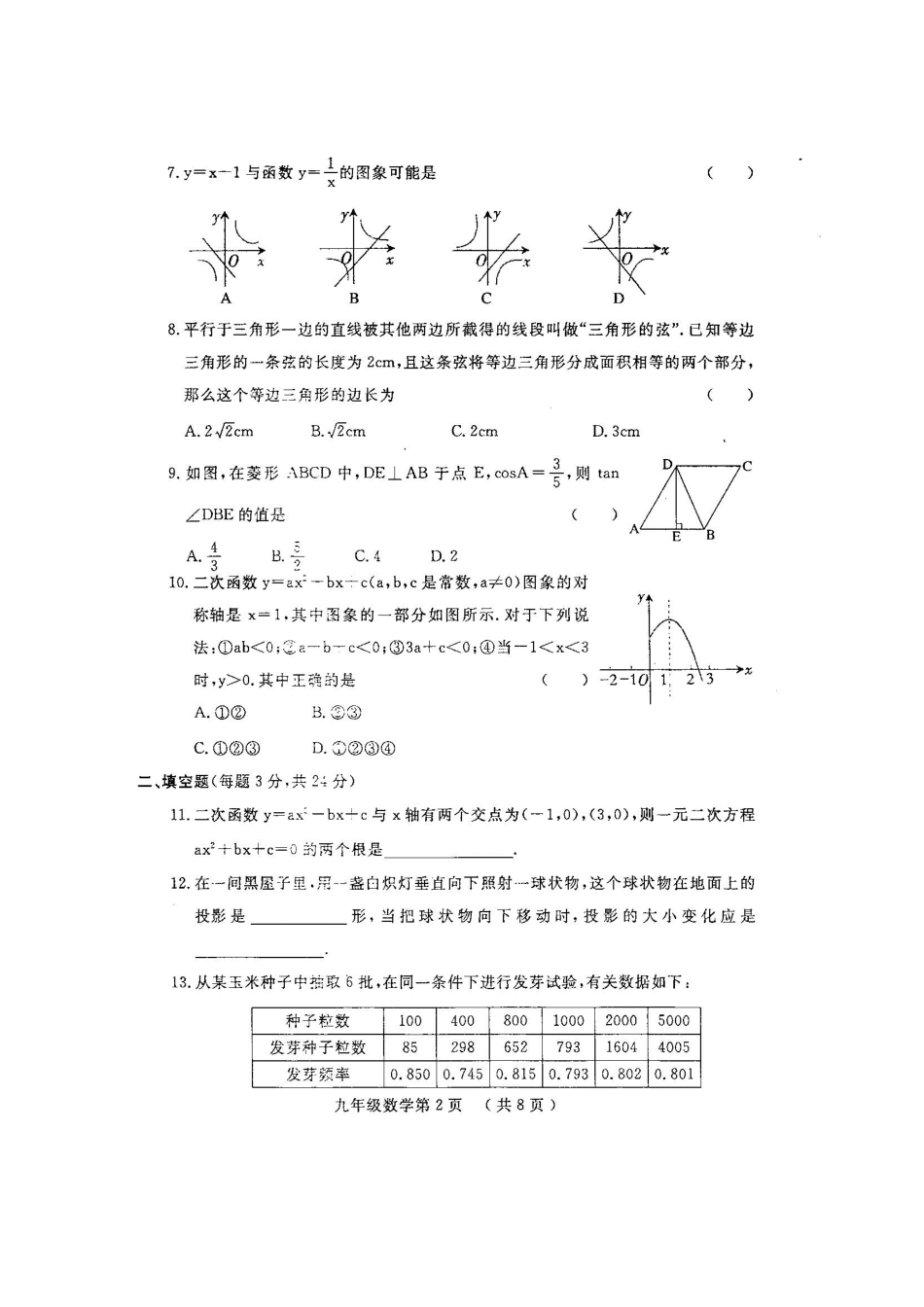 九年级数学上学期期终结性教学质量检测试卷新人教版试卷_第2页