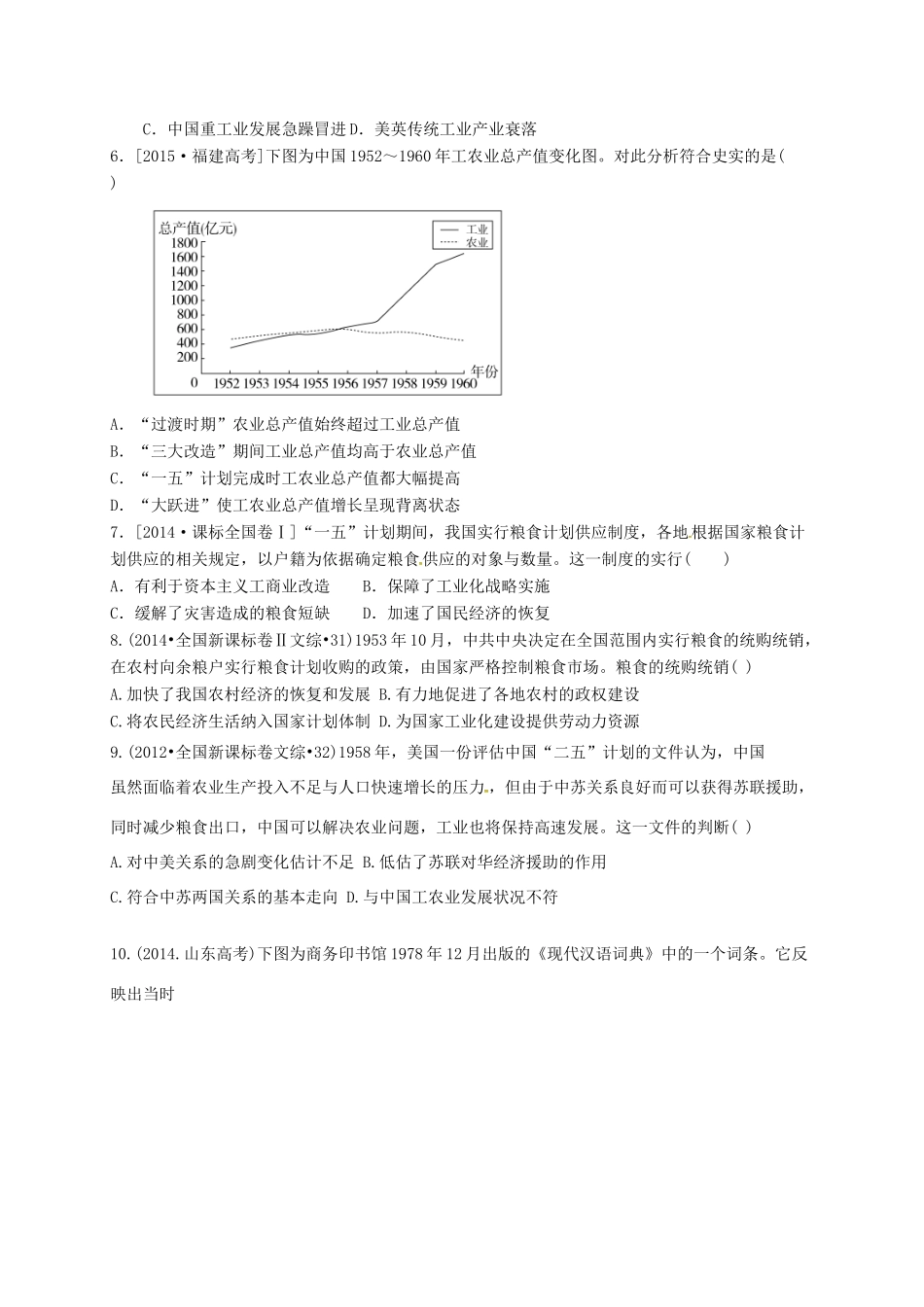 高中历史 专题三 中国社会主义建设道路的探索真题练习题 人民版必修2-人民版高一必修2历史试题_第2页