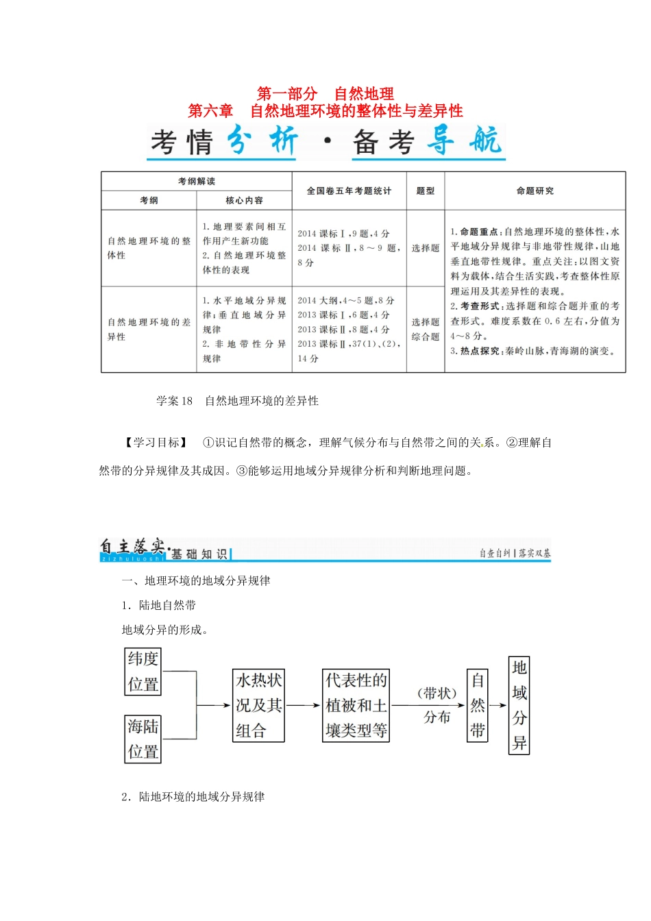 高考地理一轮复习 第一部分 自然地理 第6章 自然地理环境的整体性与差异性 18 自然地理环境的差异性学案-人教版高三全册地理学案_第1页