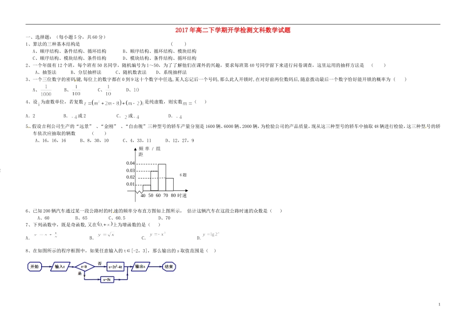 黑龙江省牡丹江市高二数学上学期开学检测试题 文-人教版高二全册数学试题_第1页