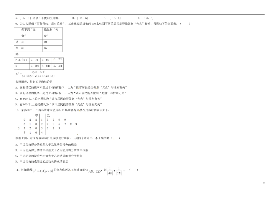 黑龙江省牡丹江市高二数学上学期开学检测试题 文-人教版高二全册数学试题_第2页