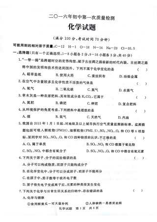 九年级化学下学期第一次质量检测试卷(pdf)试卷