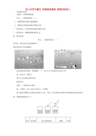 初三化学专题五 初探溶液奥秘 溶液的组成二 湘教版 试题