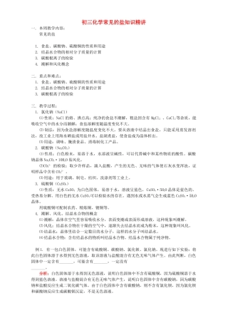 初三化学常见的盐知识精讲 人教版 试题
