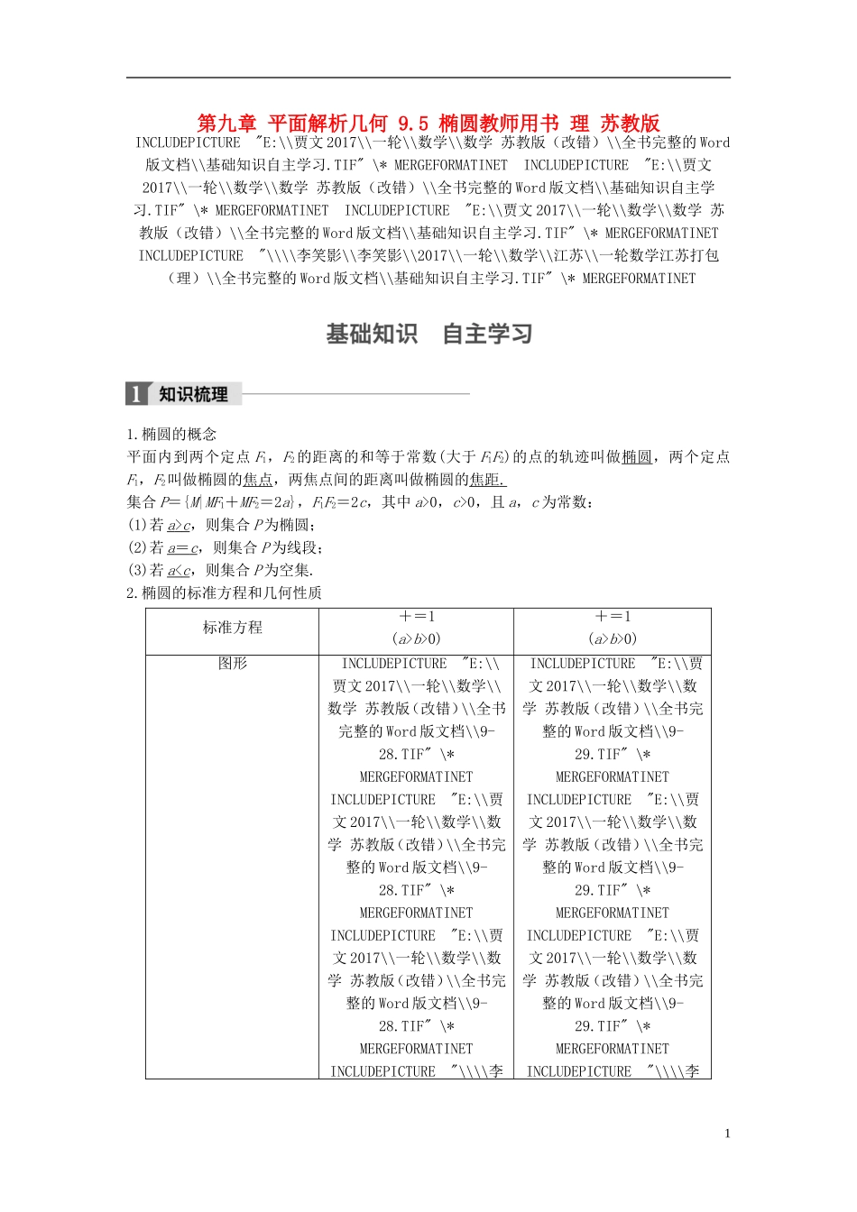 （江苏专用）高考数学大一轮复习 第九章 平面解析几何 9.5 椭圆教师用书 理 苏教版-苏教版高三全册数学试题_第1页