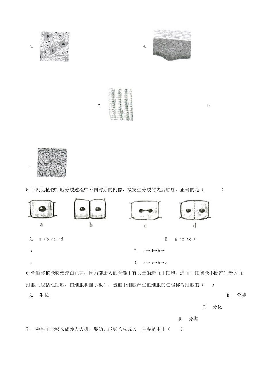 中考生物 多细胞生物体的结构层次专题复习试卷_第2页
