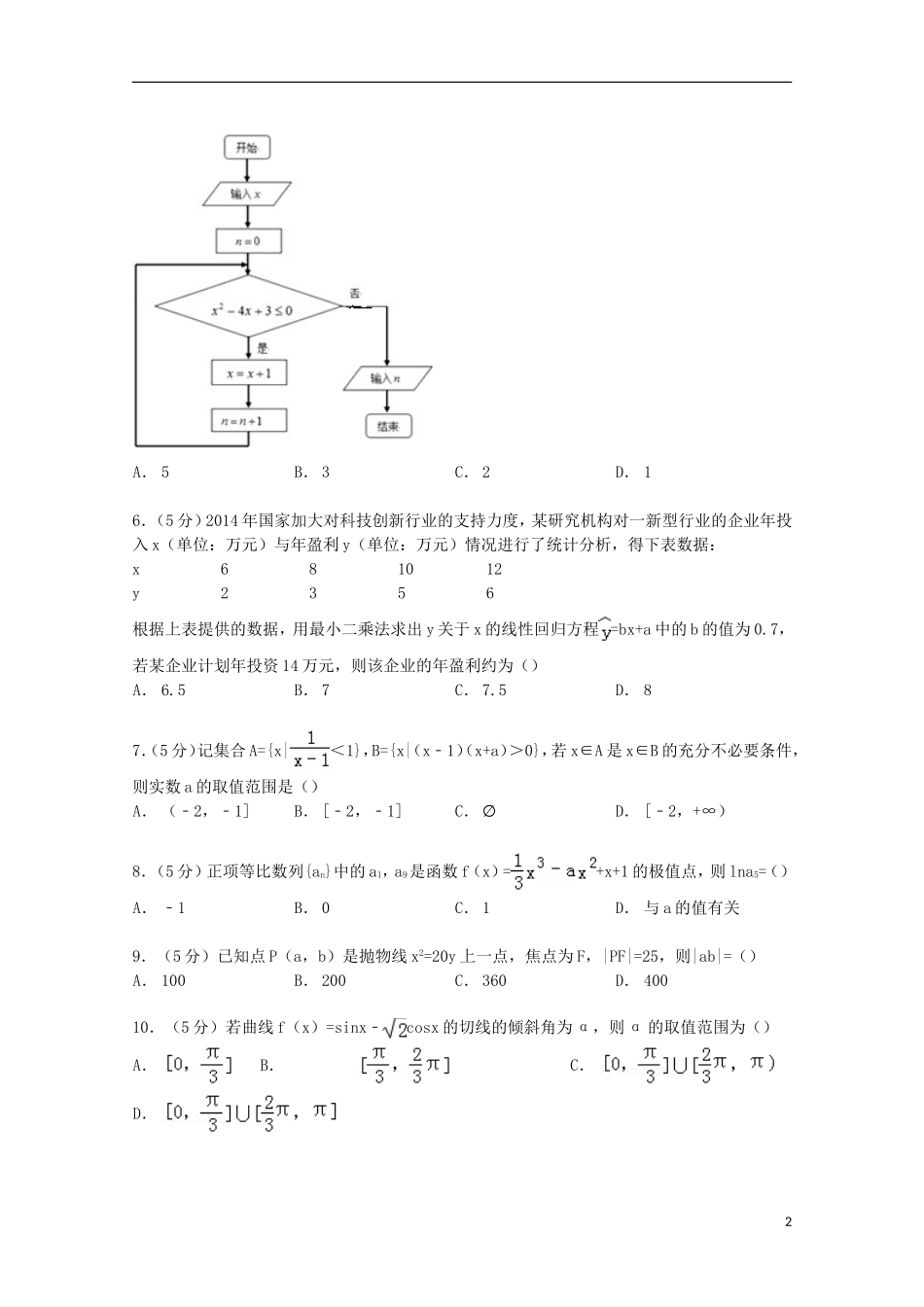 湖北省武汉二中、麻城一中高二数学下学期期中试卷 文（含解析）-人教版高二全册数学试题_第2页