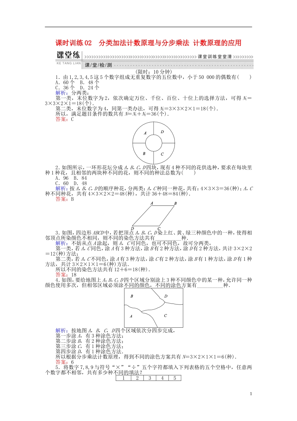 高中数学 第一章 计数原理 课时训练02 分类加法计数原理与分步乘法 计数原理的应用 新人教B版选修2-3-新人教B版高二选修2-3数学试题_第1页