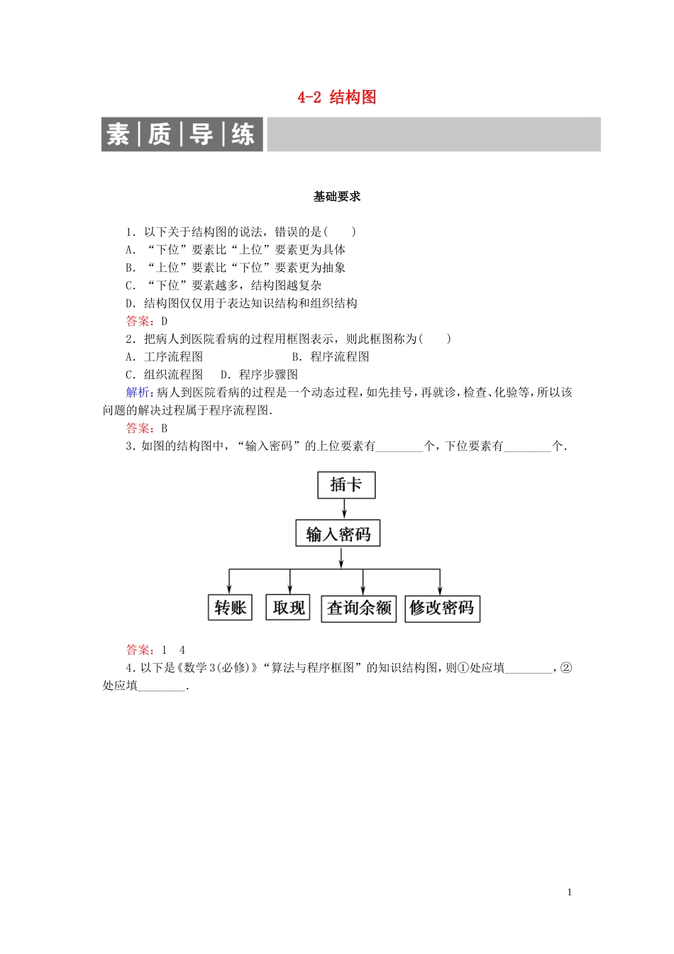 高中数学 第4章 框图 4-2 结构图练习 新人教A版选修1-2-新人教A版高二选修1-2数学试题_第1页