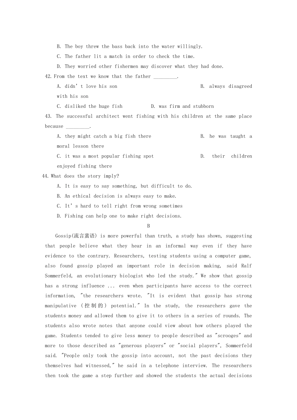 四川省仁寿县城北教学点高三英语阅读理解限时训练(36)试卷_第2页