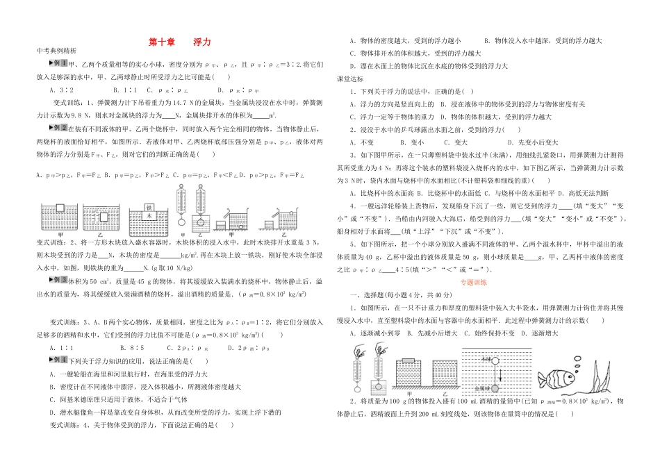 中考物理第一轮复习 第十章 浮力试卷_第1页