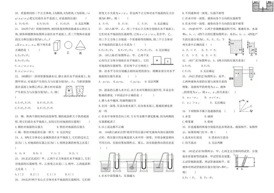 初中物理固体压强和液体压强复习题专辑 人教新课标版 试题_第2页