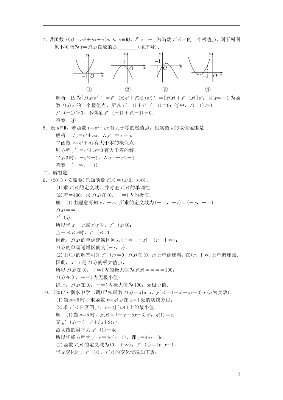 （江苏专用）高考数学一轮复习 第三章 导数及其应用 3.3 利用导数研究函数的最(极)值课时作业 文-人教版高三全册数学试题_第2页