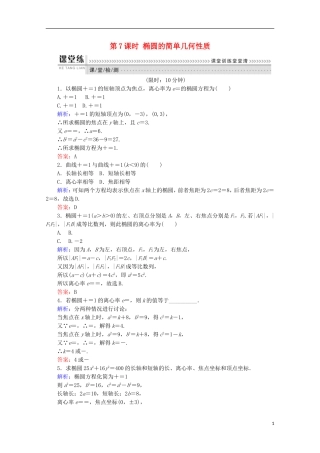 高中数学 第二章 圆锥曲线与方程 第7课时 椭圆的简单几何性质检测 新人教B版选修1-1-新人教B版高二选修1-1数学试题