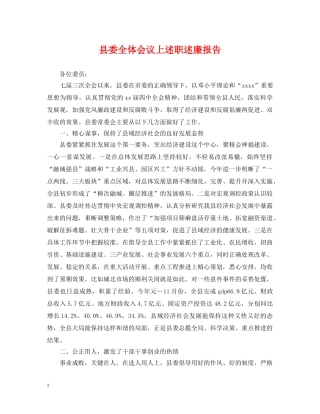 县委全体会议上述职述廉报告 