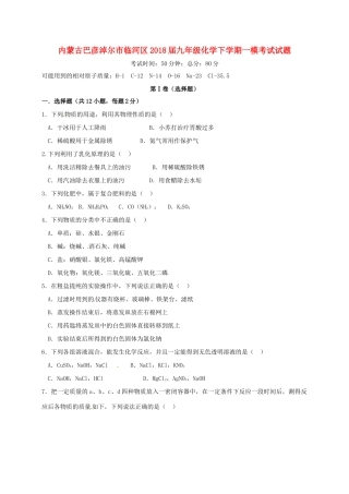 九年级化学下学期一模考试试卷试卷