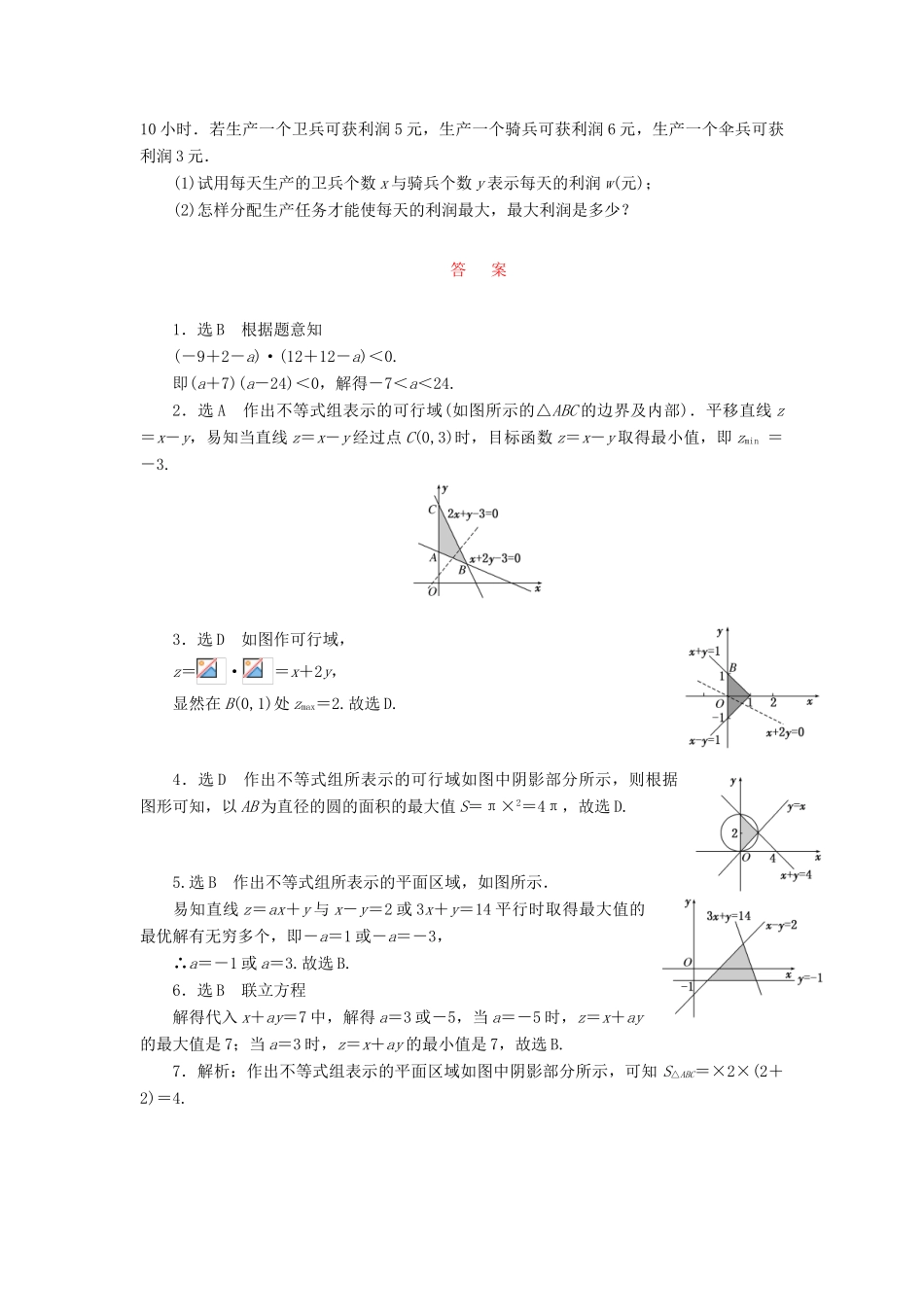 （新课标）高考数学大一轮复习 课时跟踪检测（三十六）二元一次不等式（组）及简单的线性规划问题 文（含解析）-人教版高三全册数学试题_第2页