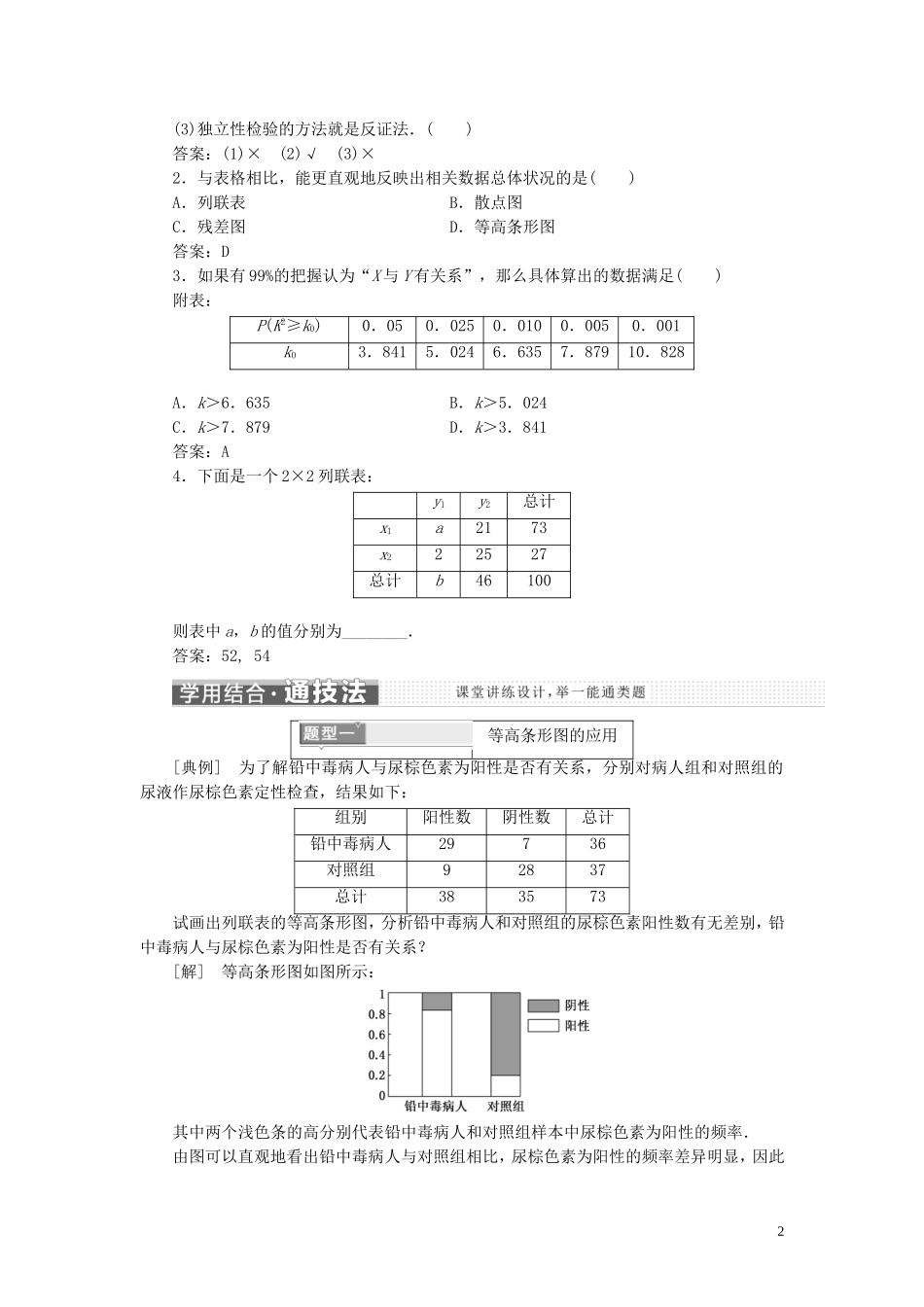 高中数学 第一章 1.2 独立性检验的基本思想及其初步应用（含解析）新人教A版选修1-2-新人教A版高二选修1-2数学试题_第2页