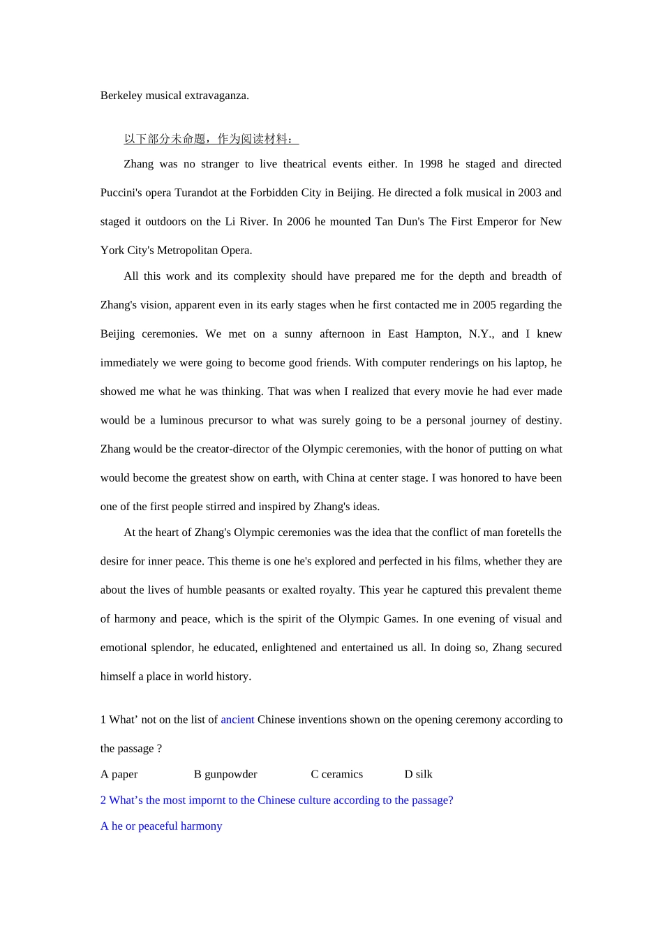 原创阅读时事新闻系列一 张艺谋入选时代年人物 附解析试卷_第3页