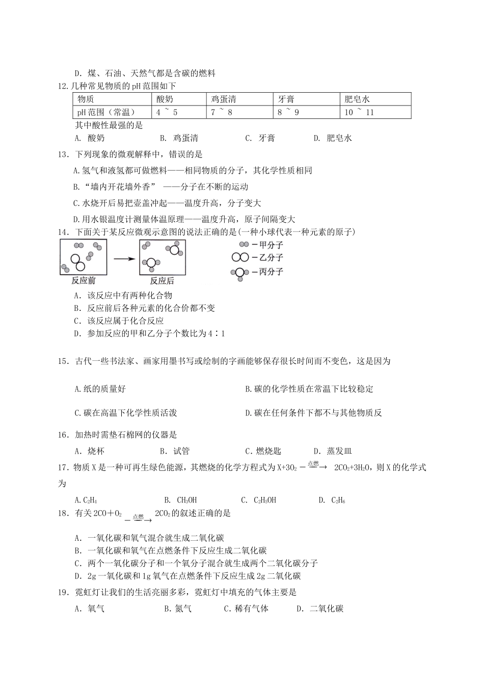 九年级化学上学期期末调研测试试卷 新人教版试卷_第2页