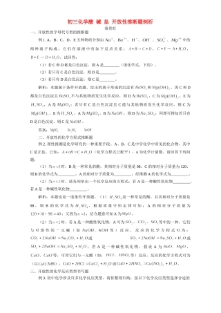 初三化学酸 碱 盐 开放性推断题例析 专题辅导 不分版本 试题