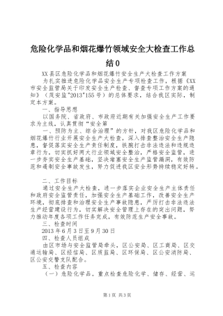 危险化学品和烟花爆竹领域安全大检查工作总结0 