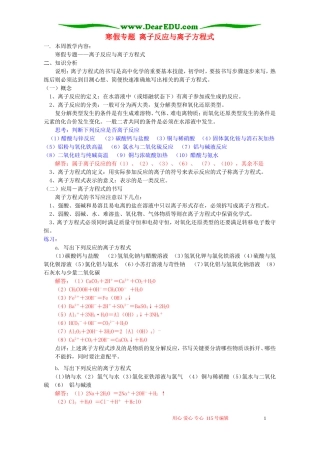 寒假专题 离子反应与离子方程式 鲁教版
