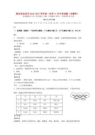 湖北省宜昌市高一化学11月月考试题（含解析）-人教版高一全册化学试题