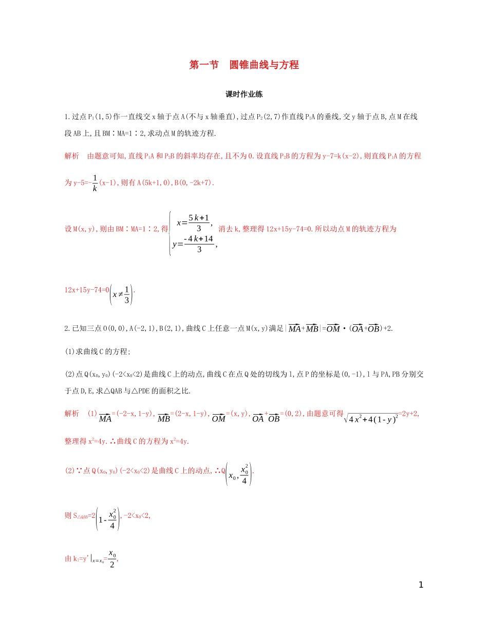 （江苏专用）高考数学总复习 第十三章 第一节 圆锥曲线与方程课时作业 苏教版-苏教版高三全册数学试题_第1页