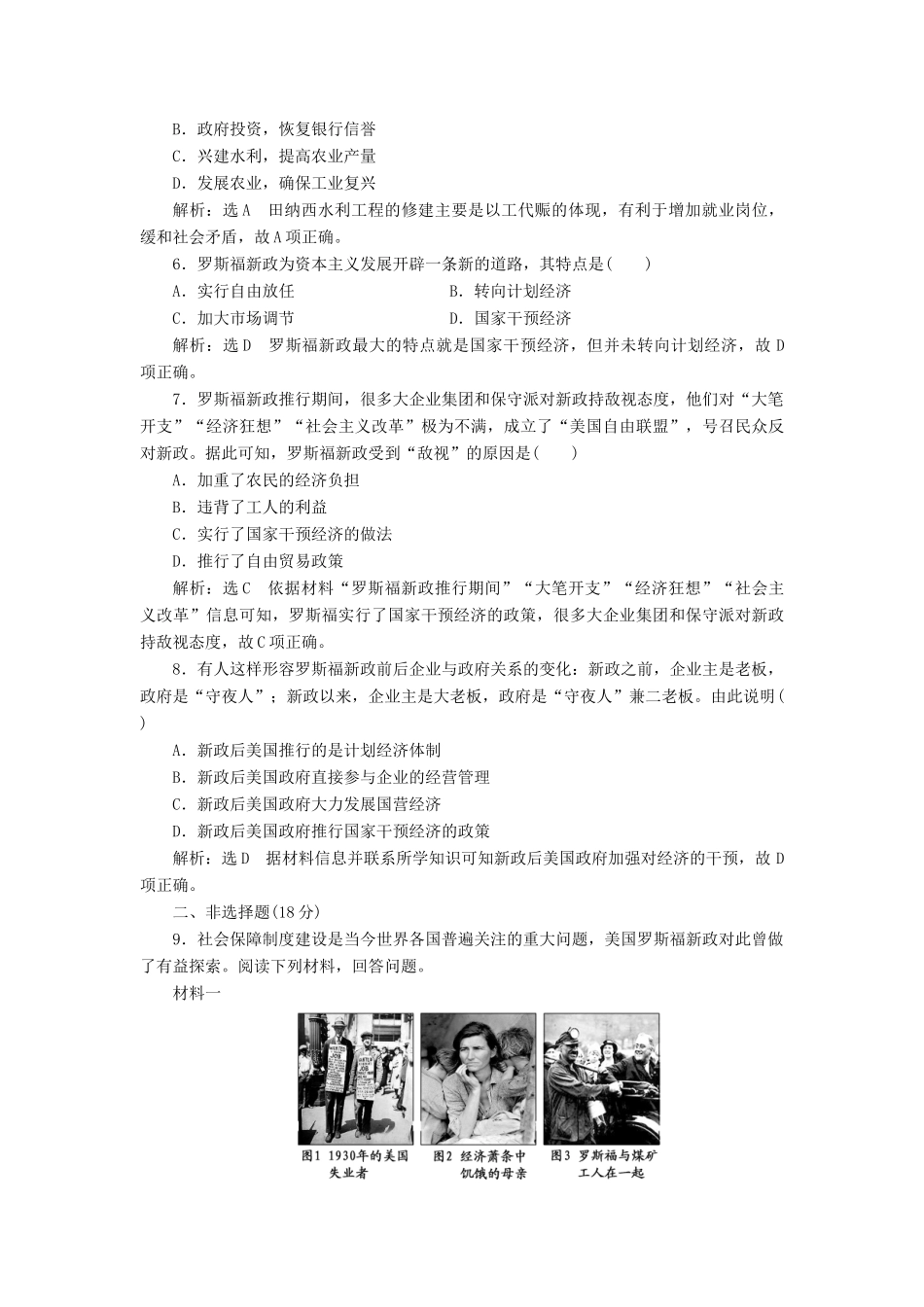 高中历史 第三单元 各国经济体制的创新和调整（十五） 大萧条与罗斯福新政课时跟踪检测 岳麓版必修2-岳麓版高一必修2历史试题_第2页