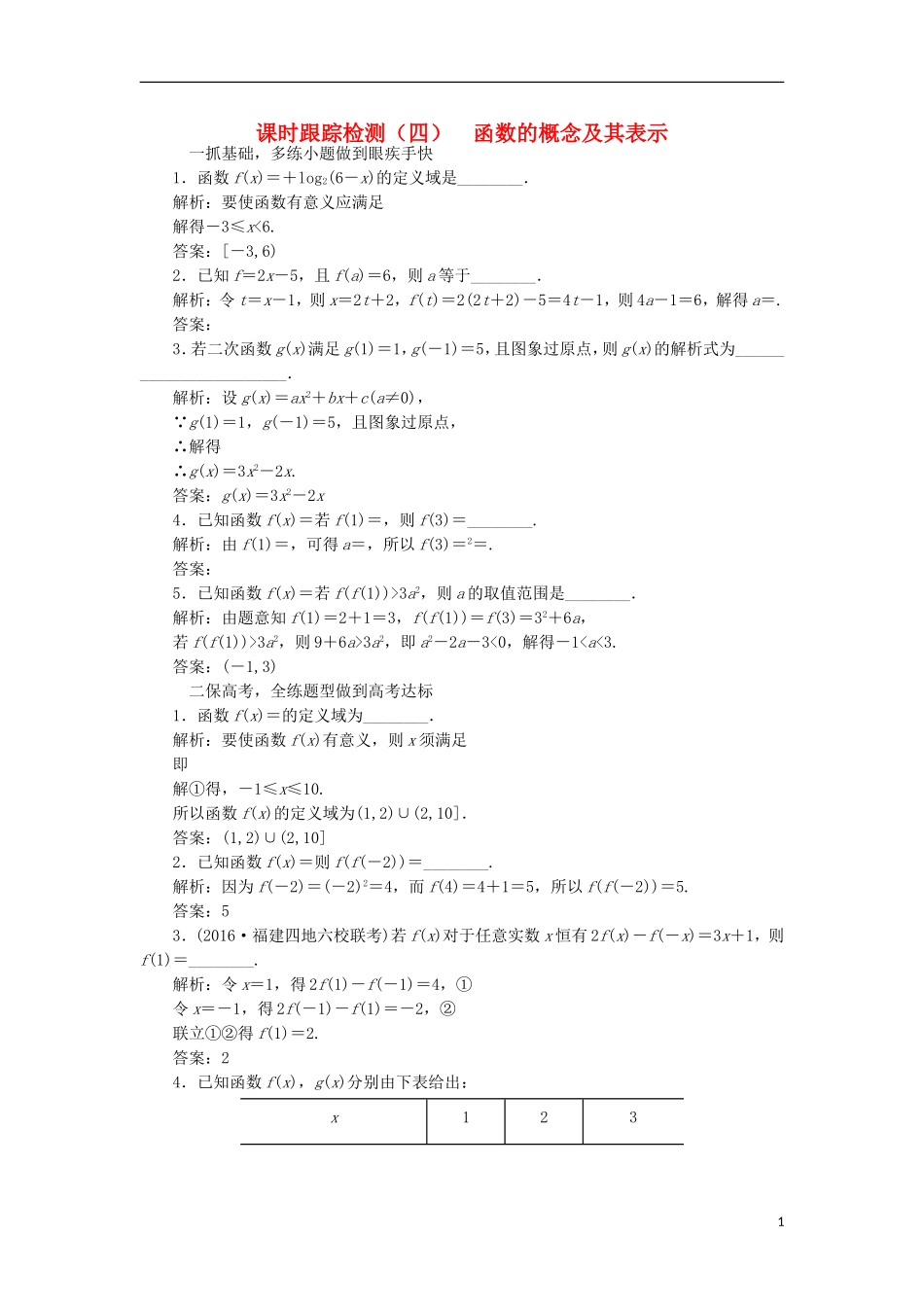 （江苏专用）高三数学一轮总复习 第二章 函数与基本初等函数Ⅰ 第一节 函数的概念及其表示课时跟踪检测 理-人教版高三全册数学试题_第1页