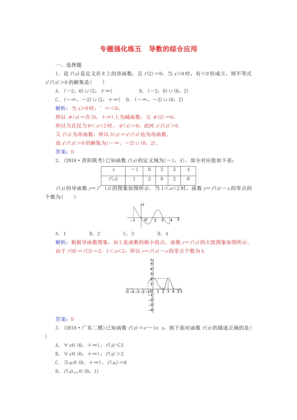 （广东专版）高考数学二轮复习 第二部分 专题一 函数与导数、不等式 专题强化练五 导数的综合应用 理-人教版高三全册数学试题_第1页