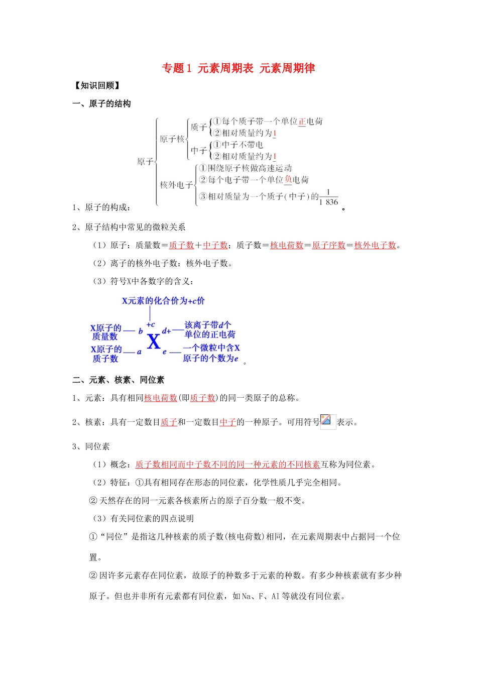 （通用版）高一化学 专题1 元素周期表 元素周期律暑假作业（含解析）-人教版高一全册化学试题_第1页