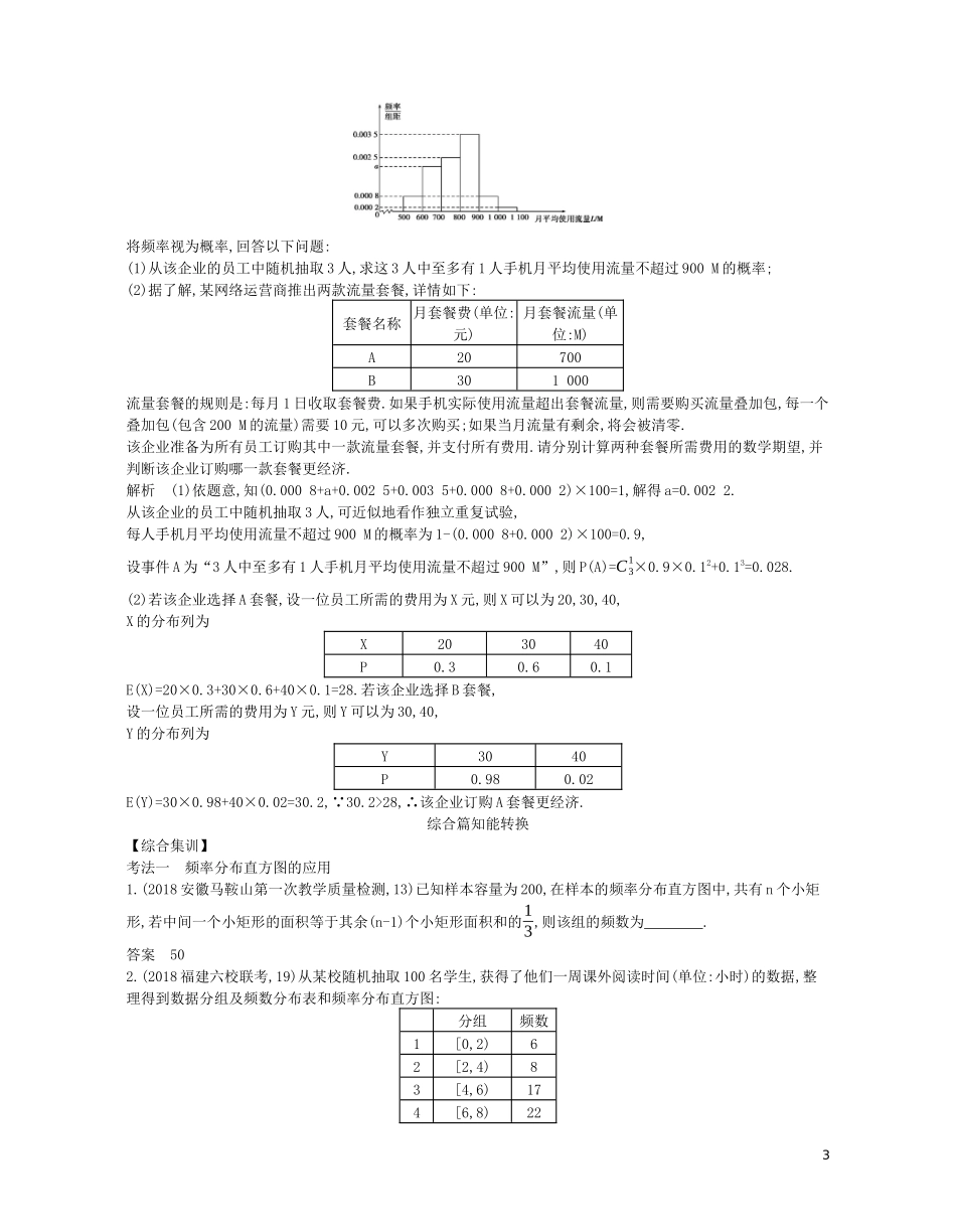 （浙江专用）高考数学一轮复习 专题十一 概率与统计 11.4 抽样方法与总体分布的估计试题（含解析）-人教版高三全册数学试题_第3页