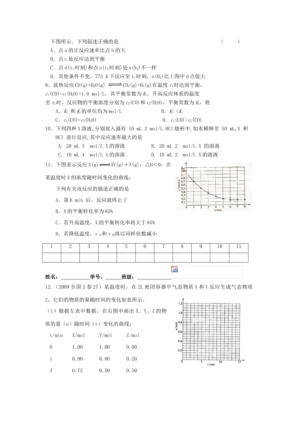 江苏省淮安中学高三化学二轮复习课时作业 专题18 化学反应速率及化学平衡_第2页