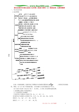 湖北省黄冈市浠水县高三化学第二轮复习资料（2）物质结构 元素周期律