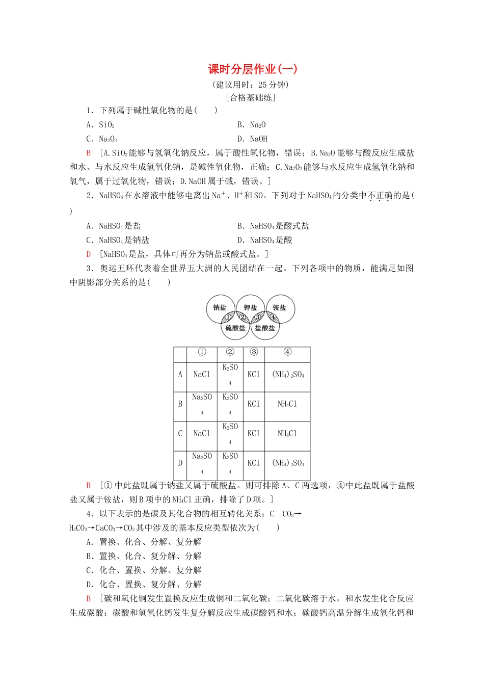 高中化学 课时分层作业1 物质的分类与转化（含解析）苏教版必修1-苏教版高一必修1化学试题_第1页