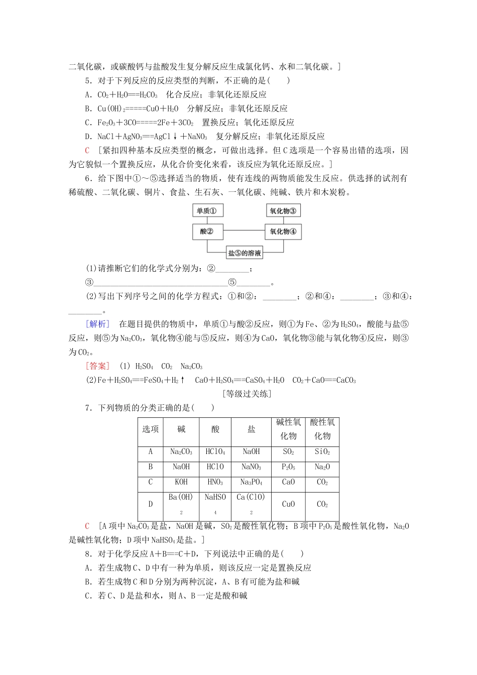 高中化学 课时分层作业1 物质的分类与转化（含解析）苏教版必修1-苏教版高一必修1化学试题_第2页