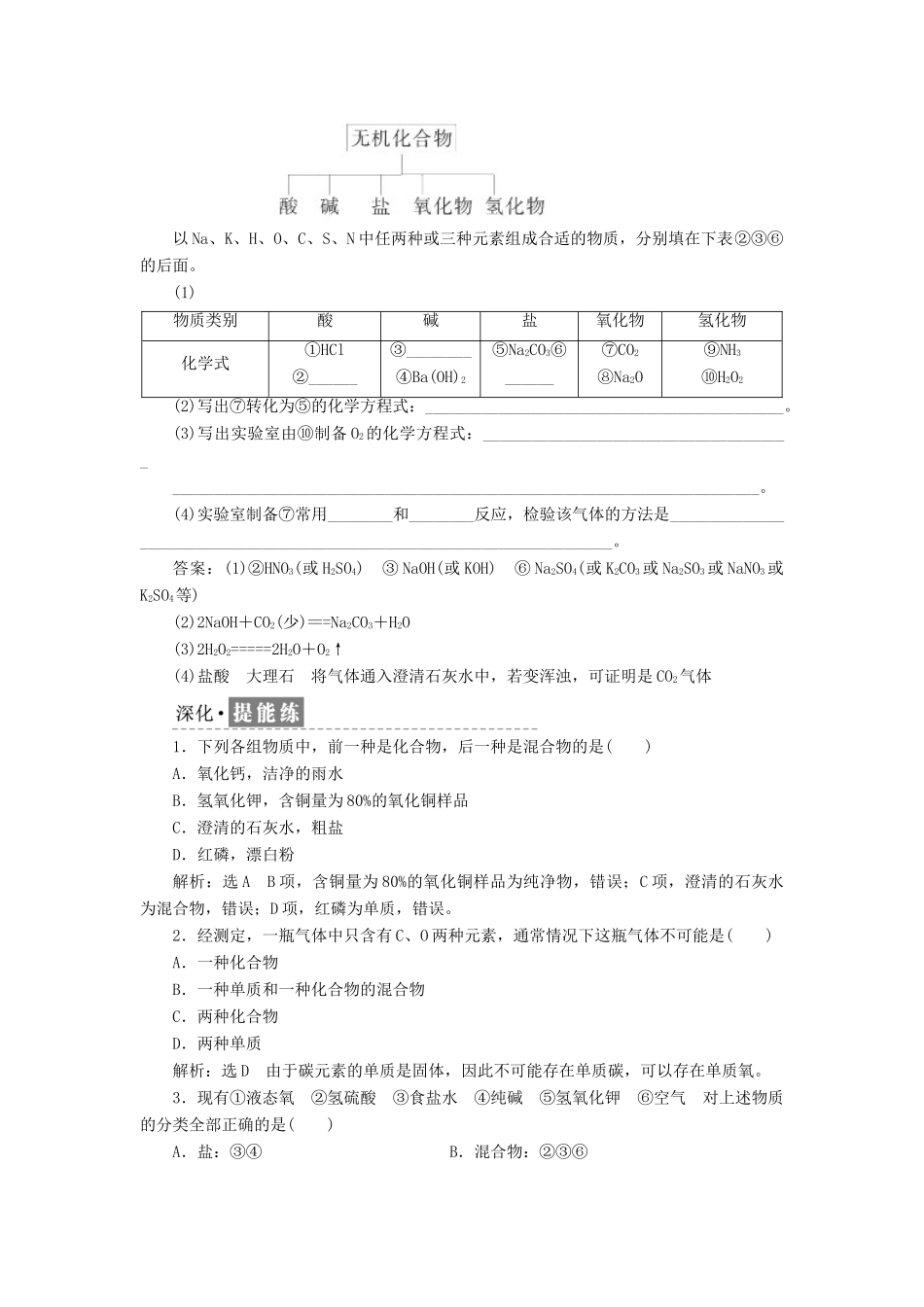 高中化学 课时跟踪检测（八）元素与物质的关系 物质的分类 鲁科版必修1-鲁科版高一必修1化学试题_第3页