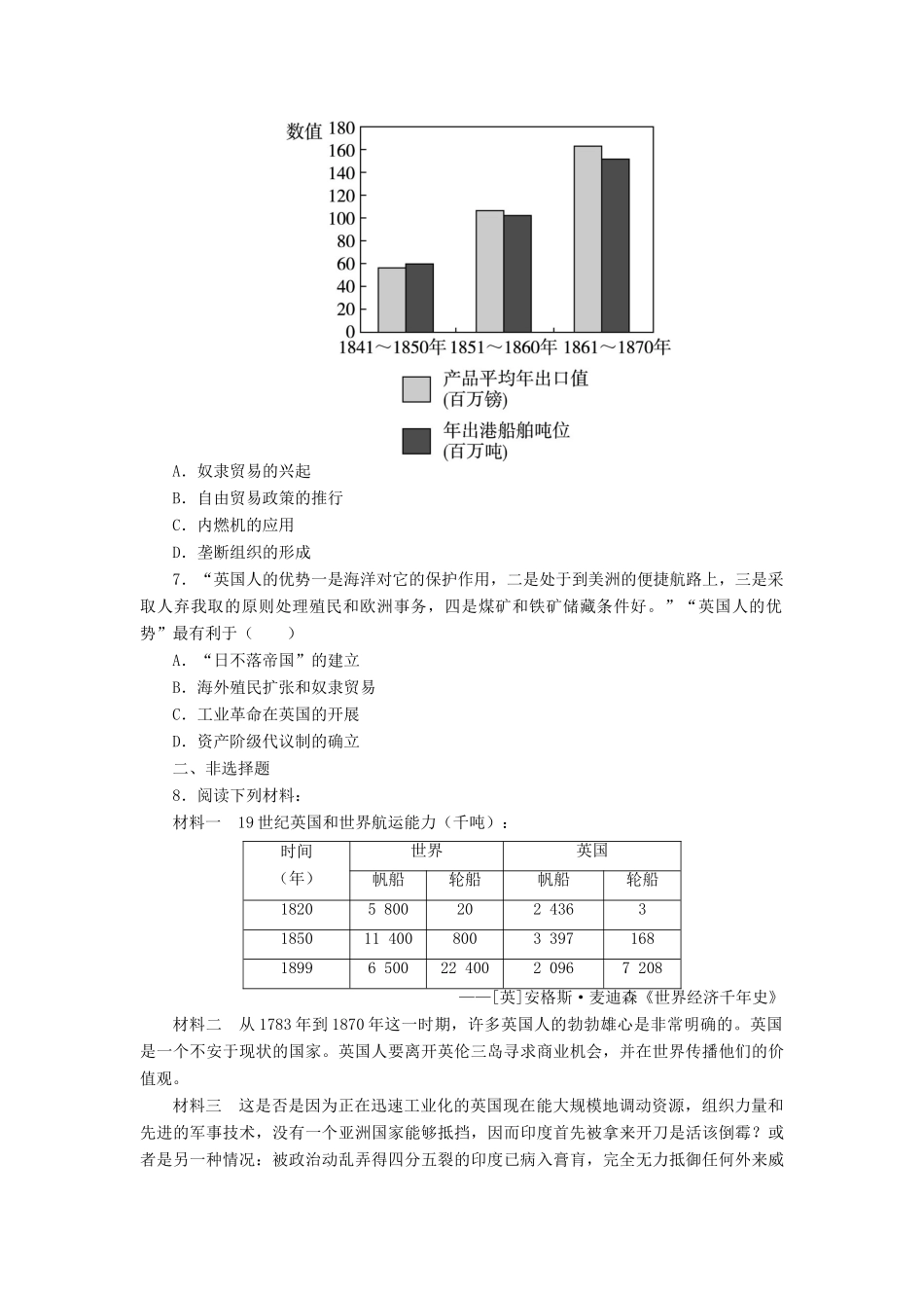 高中历史 专题五 走向世界的资本主义市场 3“蒸汽”的力量课后训练 人民版必修2-人民版高一必修2历史试题_第2页