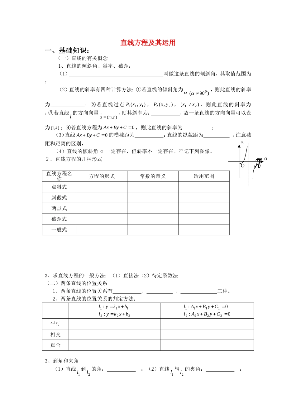 高二解析几何综合复习资料（1）直线方程及其运用_第1页