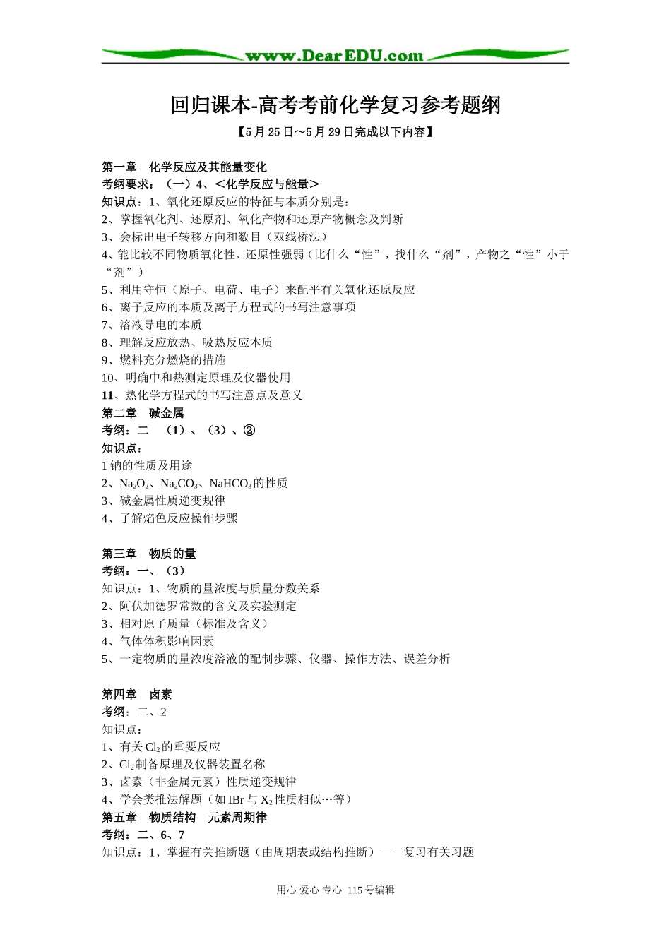 最后两周回归课本-高考考前化学复习参考题纲_第1页