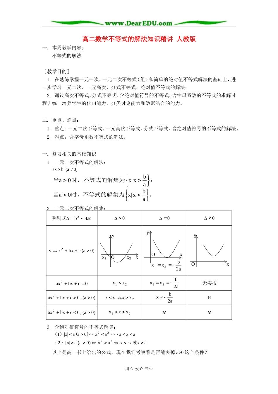 高二数学不等式的解法知识精讲 人教版_第1页
