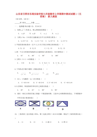 九年级数学上学期期中测试试卷1 新人教版试卷