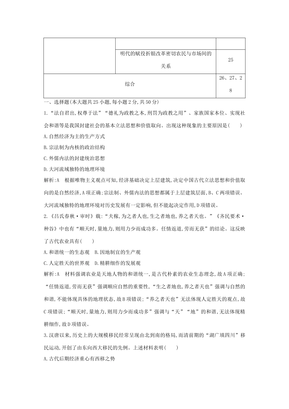 （山东专用）版高考历史一轮总复习 第六单元 古代中国经济的基本结构与特点检测试题（含解析）新人教版-新人教版高三全册历史试题_第2页