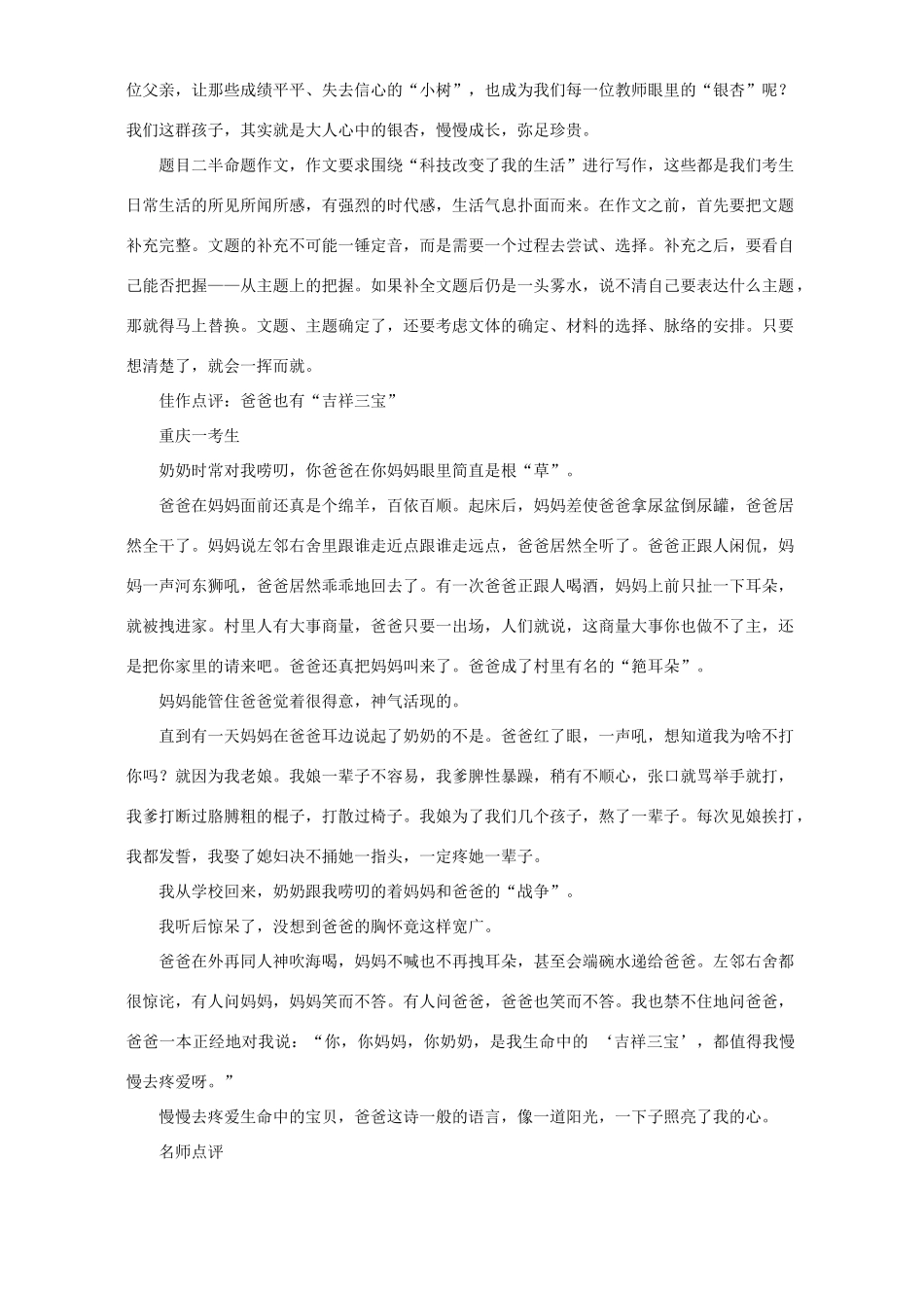 中考重庆卷优秀作文与失误作文对照点评试卷_第2页