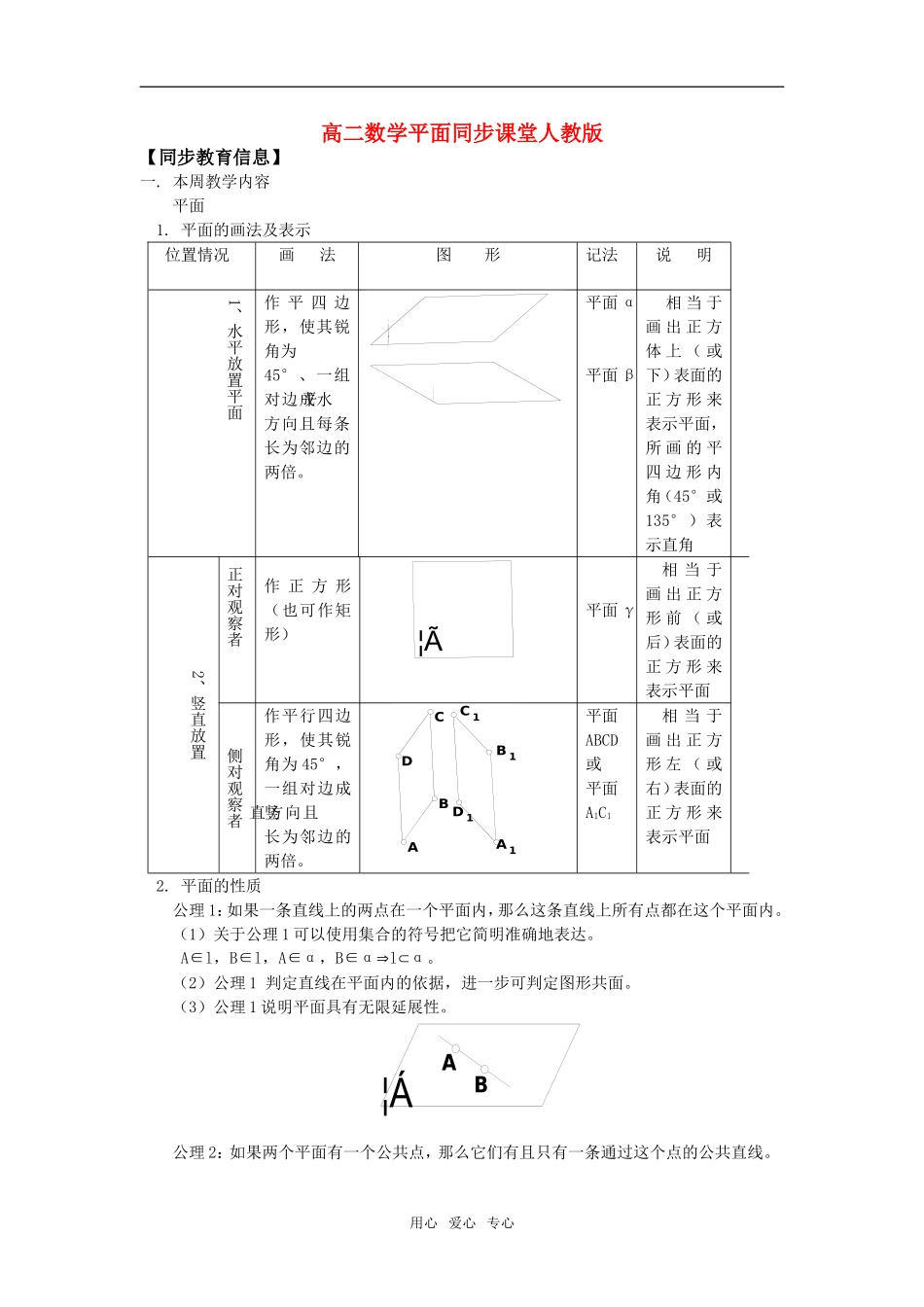高二数学平面同步课堂人教版知识精讲_第1页