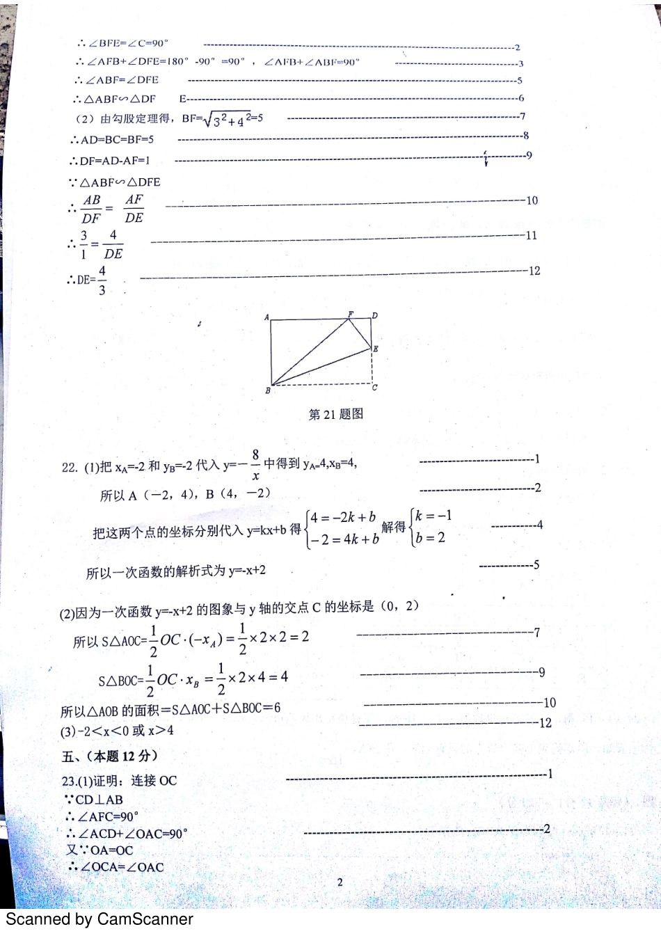 九年级数学下学期第一次模拟试卷答案(pdf) 0516216_第2页