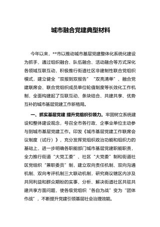 城市融合党建典型材料